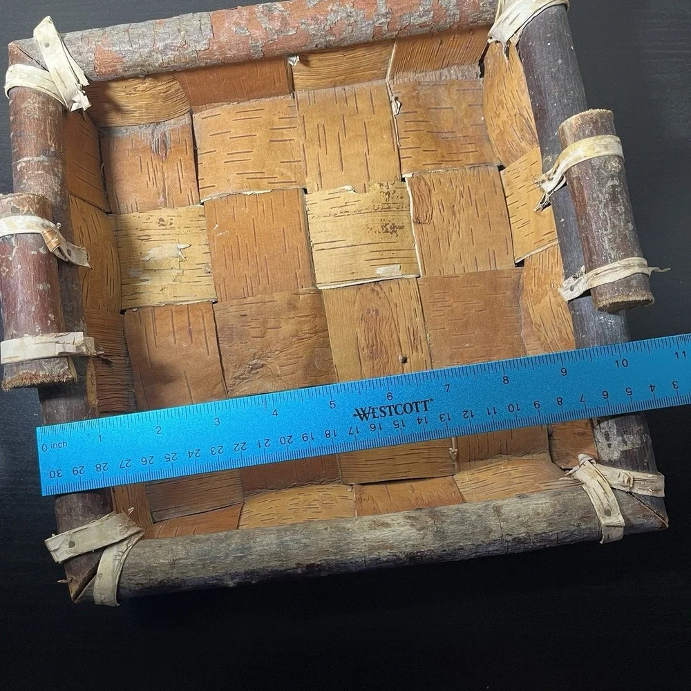Native American Handmade Birch Bark Basket Square Primitive‎ Rustic Cabincore